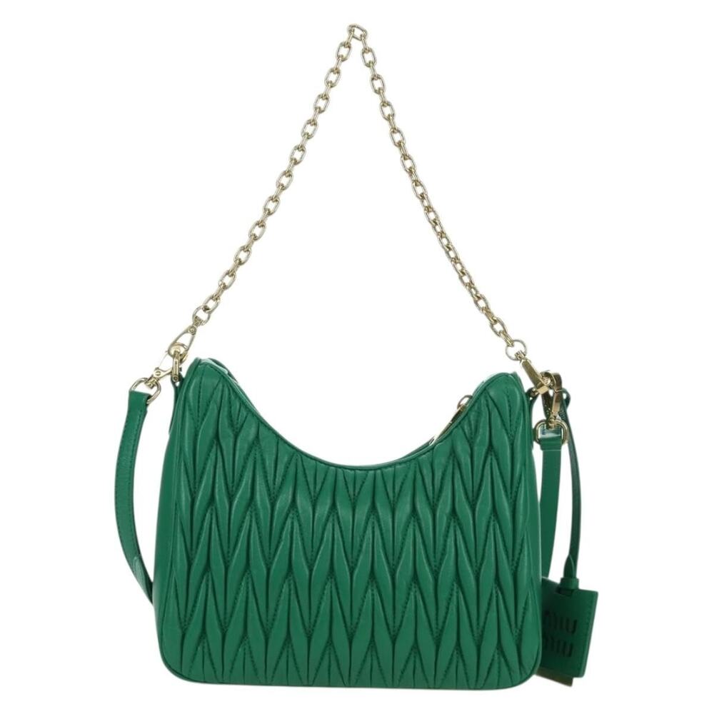 Miu Miu Matelasse Leather Chain Shoulder Bag Green